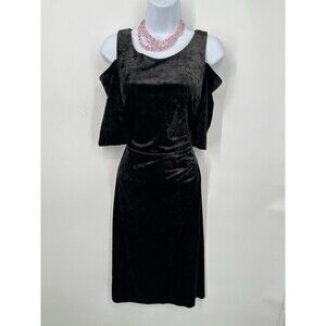 Dress Womens‎ M Black  Mini Short  Sleeve Velvet Velour Bodycon Fitted Stretch 8
